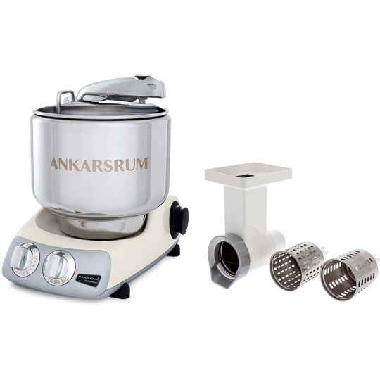 Ankarsrum Assistent AKM 6230 -yleiskone + vihannessilppuri, vaalea kerma
