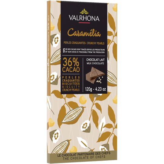 Valrhona Caramelia Pearls 36 % suklaalevy, 120 g