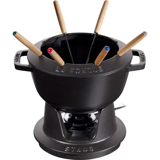 Staub Fonduesetti 20 cm musta, emaloitu pata
