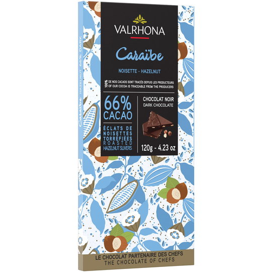 Valrhona Caribe Hazelnut 66% suklaalevy, 120 g