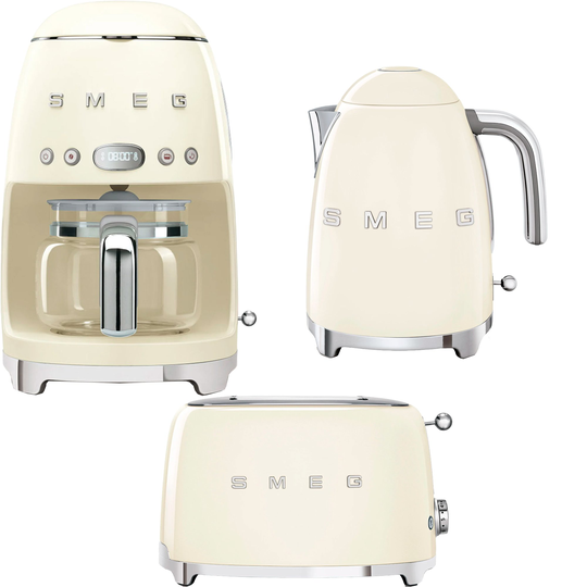 Smeg Aamiaispaketti kahvinkeitin, leivänpaahdin ja vedenkeitin, Creme
