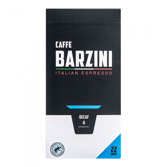 Nespresso® koneisiin sopivat kofeiinittomat kahvikapselit Caffe Barzini "Decaf", 22 kpl.