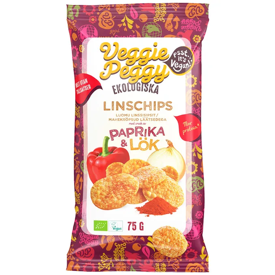 Veggie Peggy Linssisipsit Luomu Paprika & Sipuli