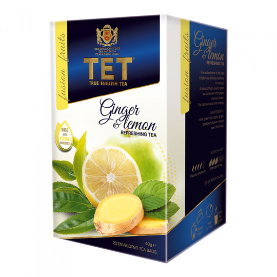 Vihreä tee True English Tea "Ginger & Lemon", 20 kpl.
